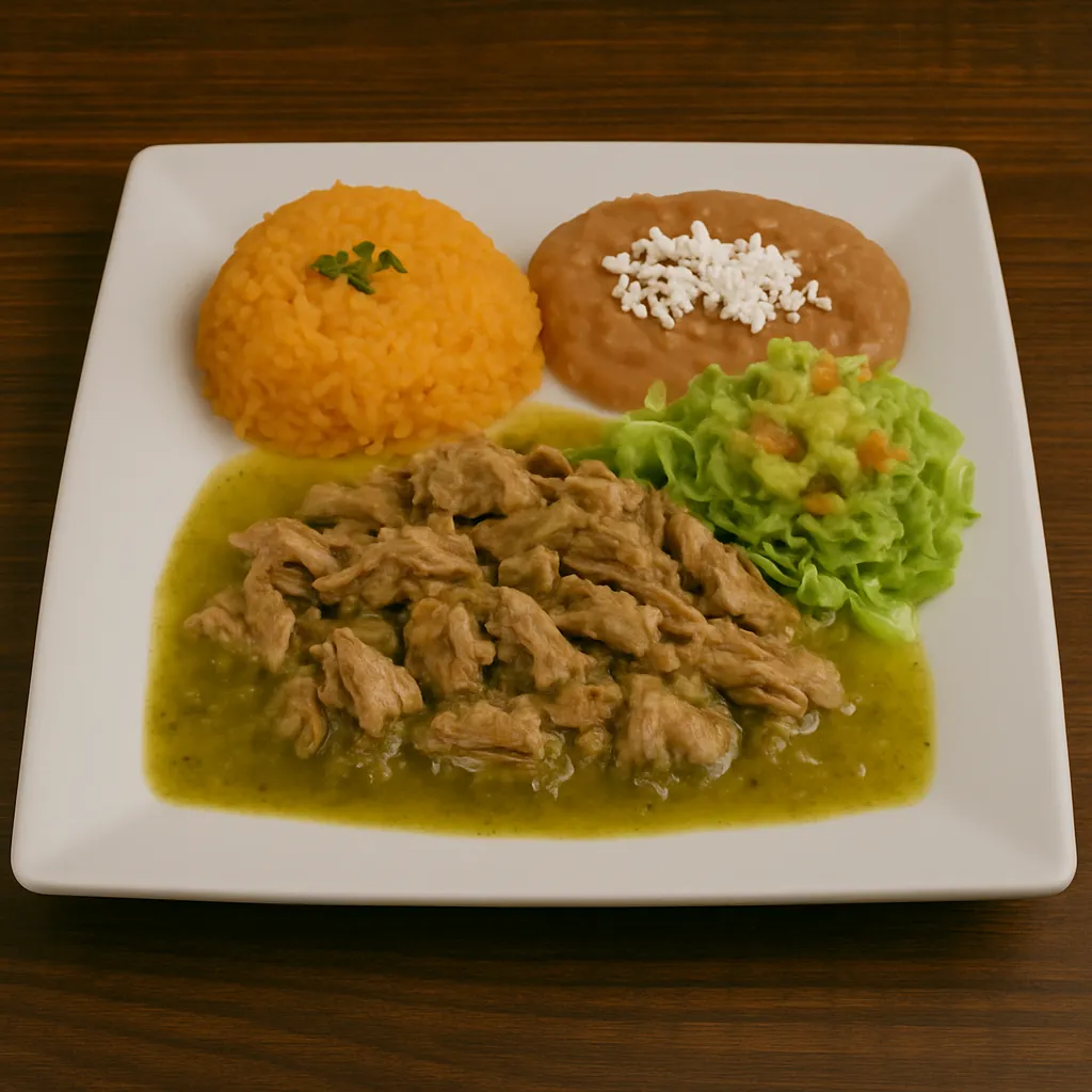 Carnitas in salsa at Vallarta’s Wesley Chapel served with Mexican rice, refried beans, and warm tortillas