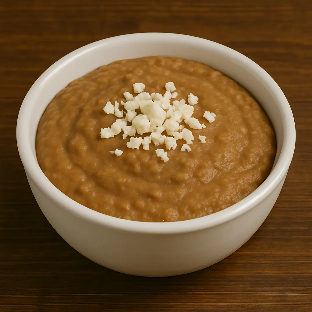 Side of creamy refried beans at Vallarta’s Wesley Chapel topped with queso fresco